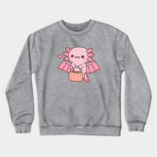 Cute Axolotl Vampire Carrying Halloween Pumpkin Crewneck Sweatshirt